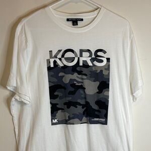 Michael Kors White Tee with Black and Gray Camouflage